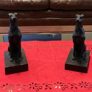 Vintage Cast Iron Whippet Dog Figures with Casting - a Pair